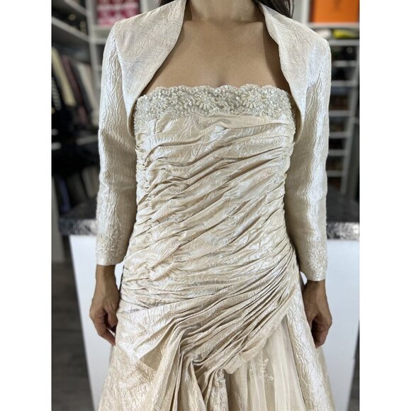 Rina di Montella Champagne Taffeta with Crop Jacket Formal Ball Gown $680 - Picture 3 of 12
